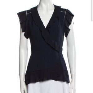 Diane Von Furstenberg Navy Ruffle Blouse